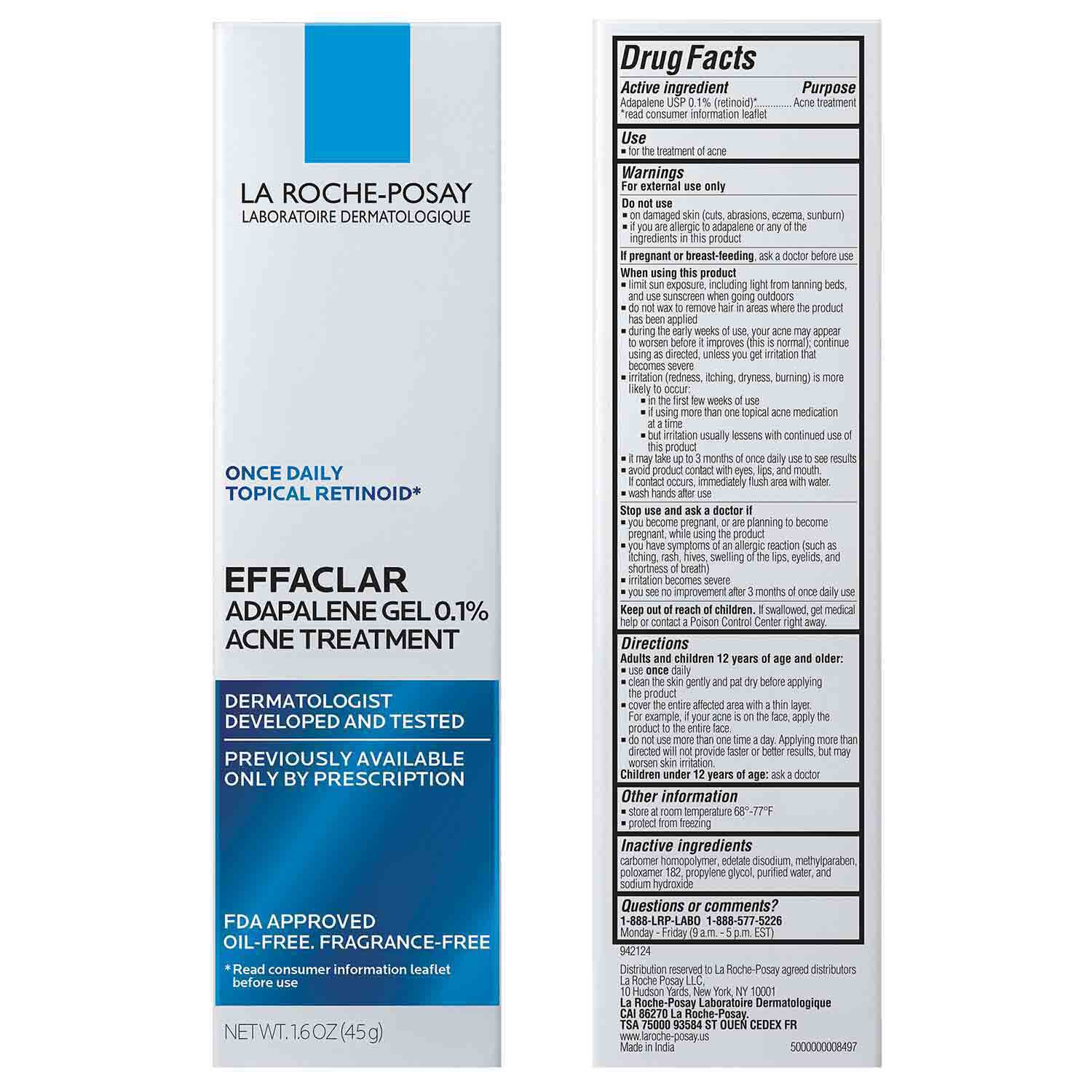 Effaclar Adapalene Gel 0.1% Topical Retinoid For Acne