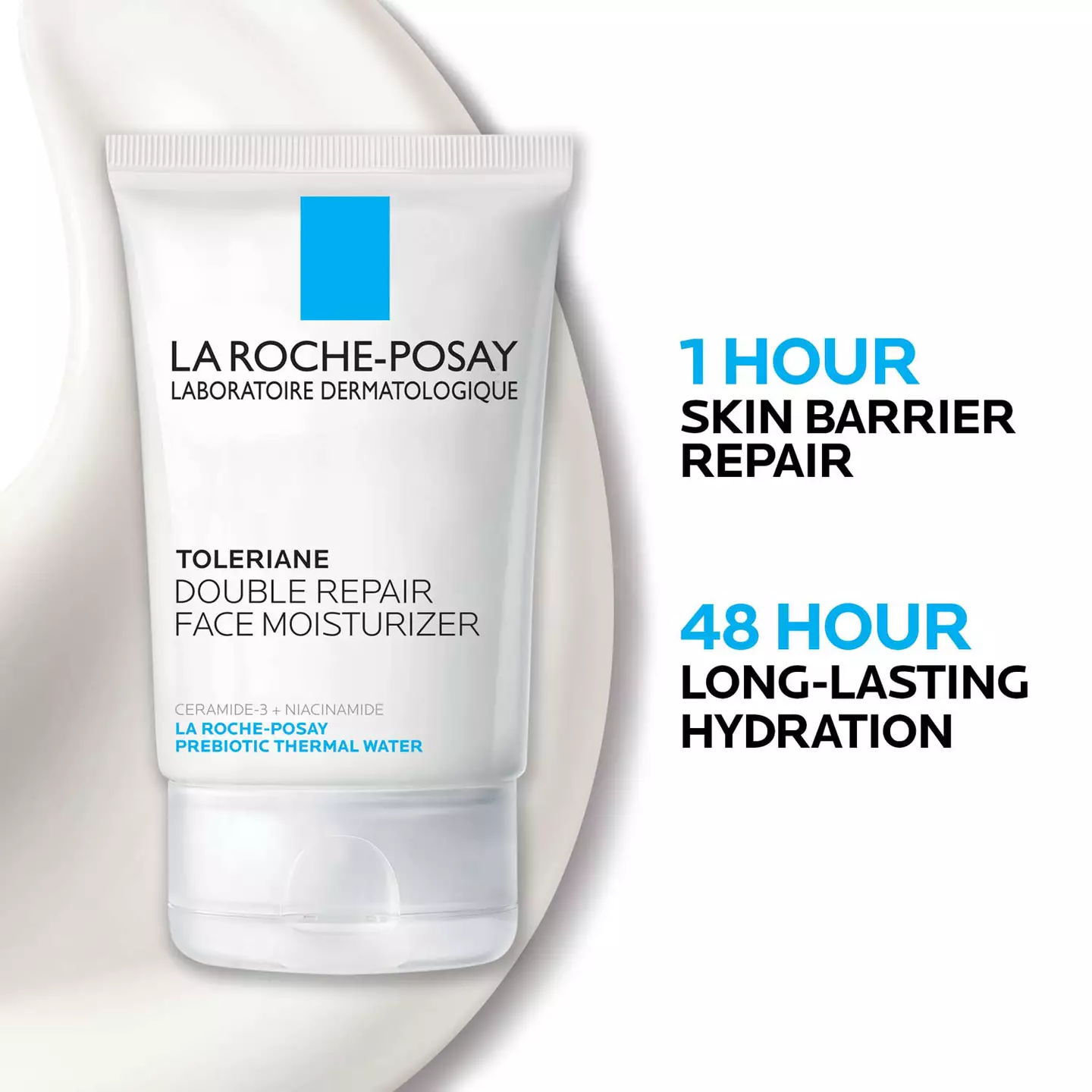 La Roche-Posay graphic highlighting the moisturizer's barrier and hydration claims