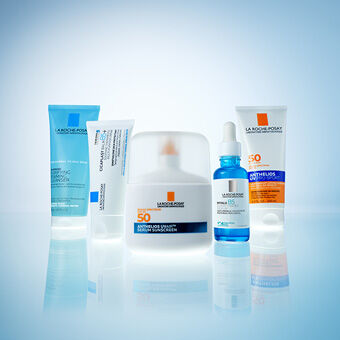 La Roche-Posay Bestsellers on a blue background