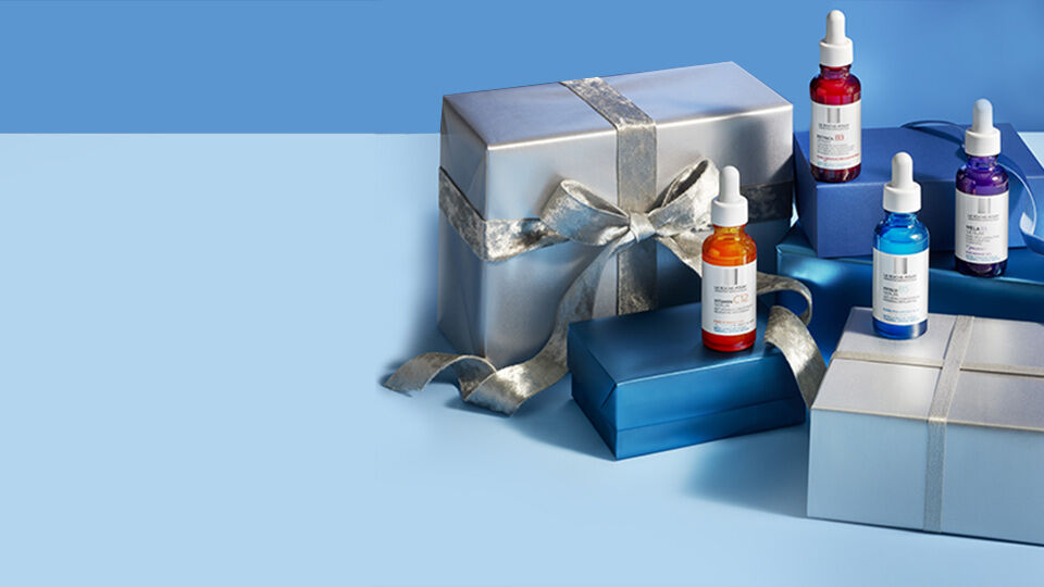  wrapped la-roche posay skincare products holiday banner