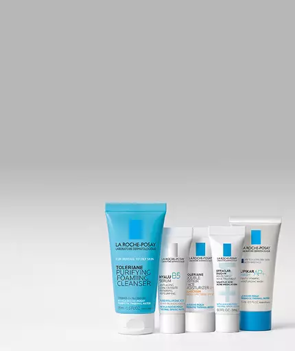 Best selling products in sample bottles on white background