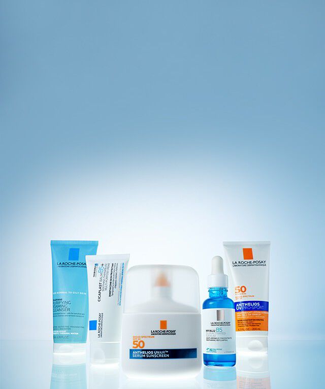 La Roche-Posay Bestsellers on a blue background