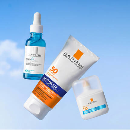 Best selling La Roche Posay products on blue blackground