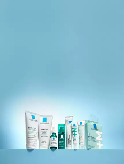 La Roche-Posay Effaclar products on a blue background
