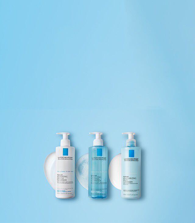 3 Best Selling La Roche-Posay Cleanser Products on a blue background