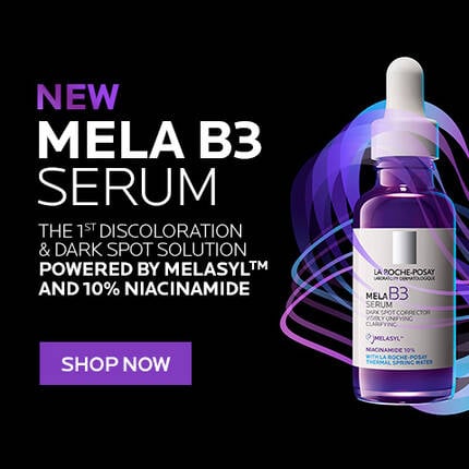 New | Mela B3 Serum | The 1st discoloration and dark spot solution powered by Melasyl and 10% niacinamide | Shop Now