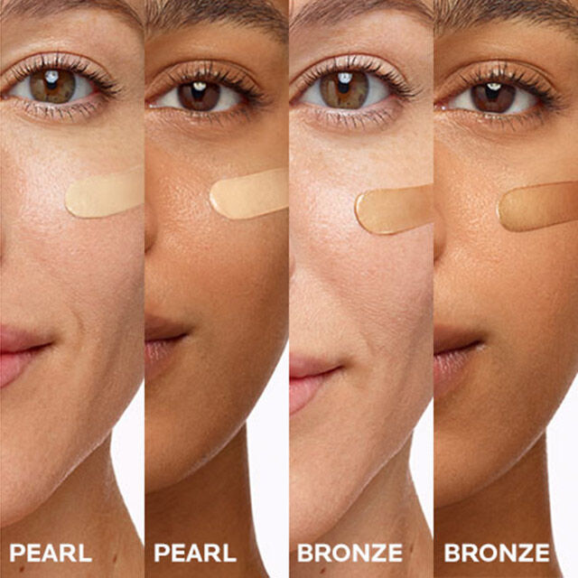 Pearl and Bronze shades shown on skin tones